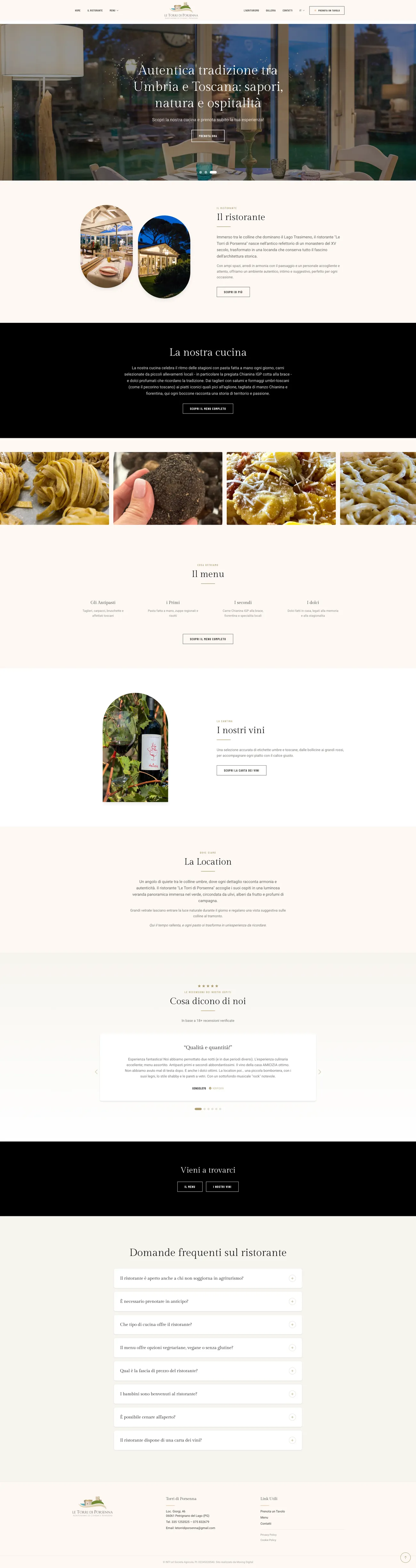 The restaurant page on the new Le Torri di Porsenna website