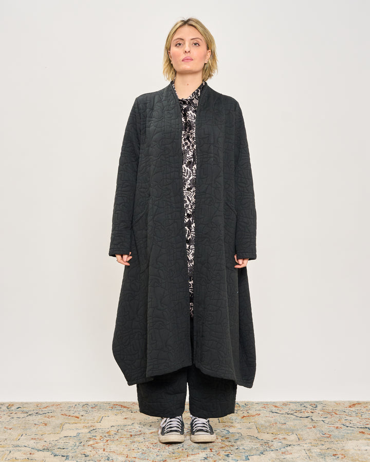 Quilted Long Coat · Black
