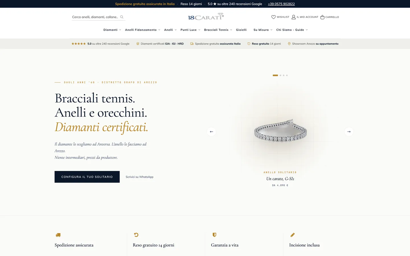 Homepage of the 18 Carati online store on desktop