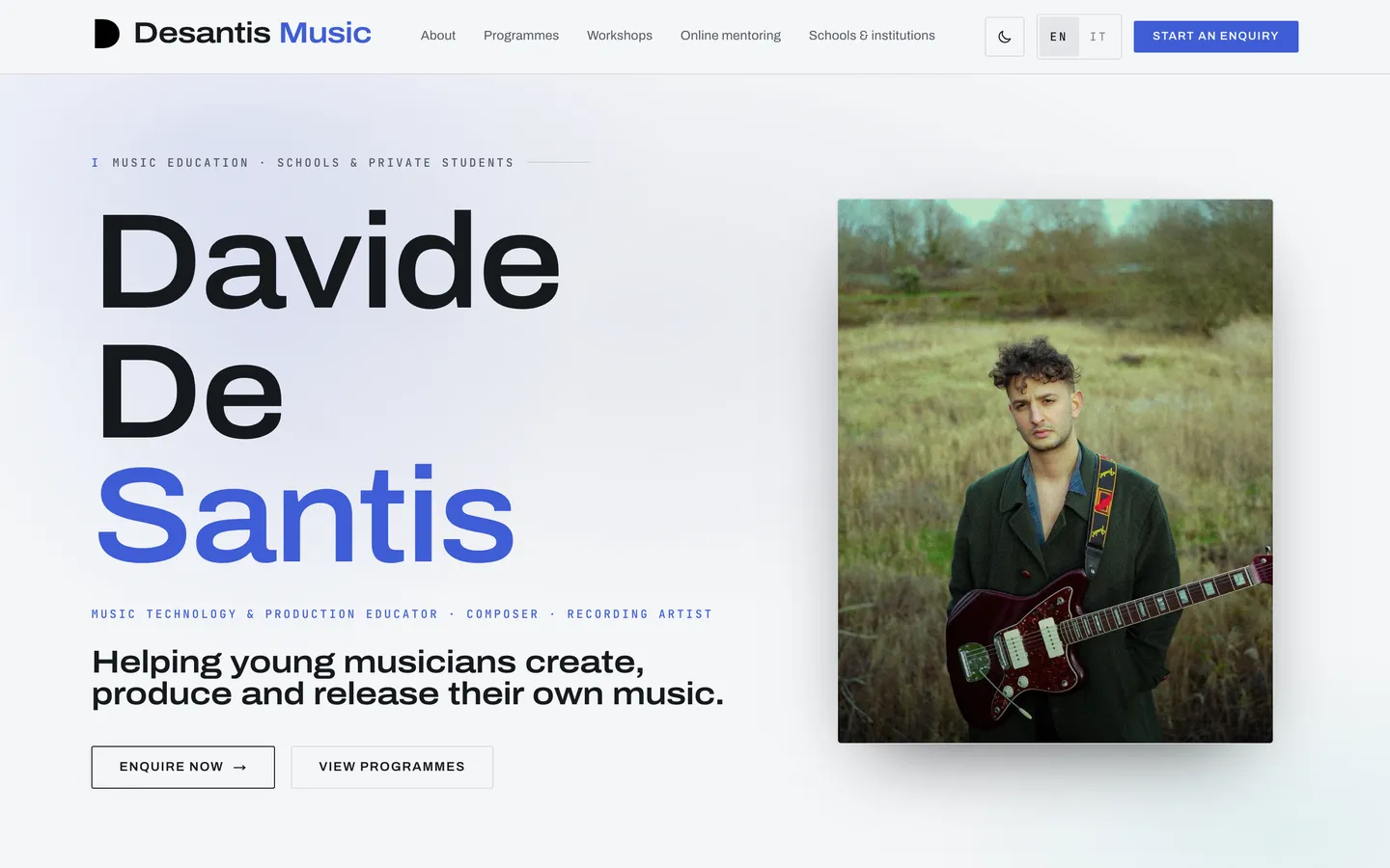 Homepage of the De Santis Music website on desktop