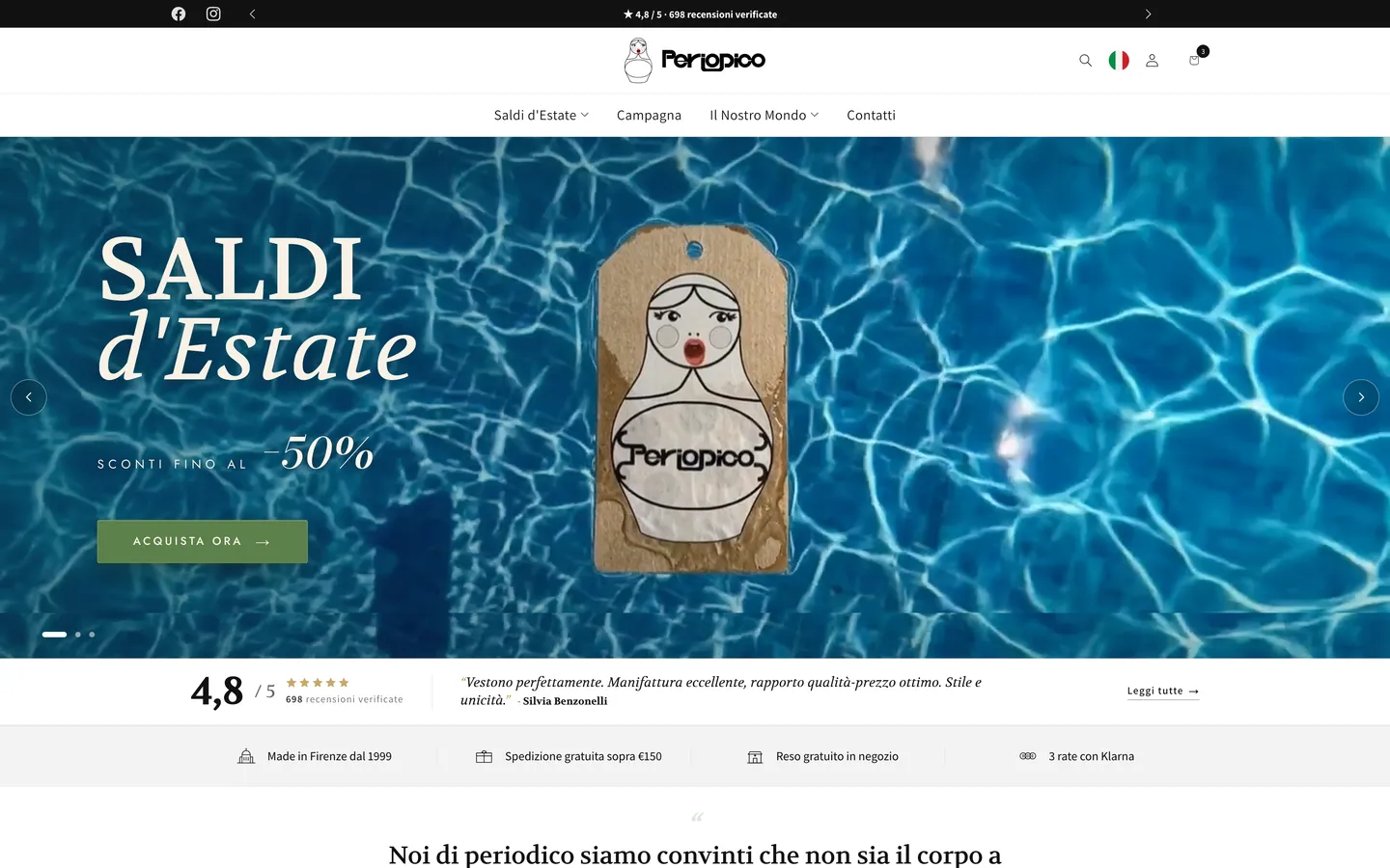 Homepage of the Periodico online store on desktop